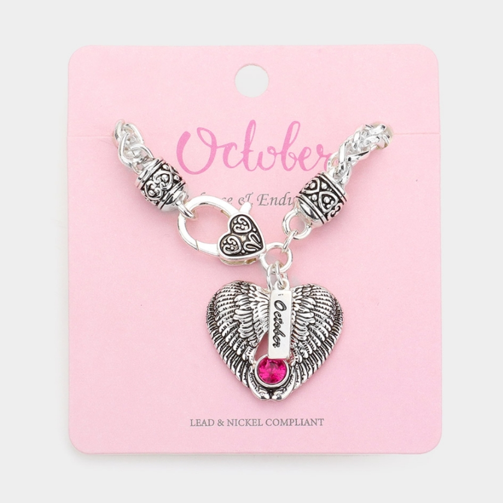 💥October - Birthstone Heart Charm Bracelet
